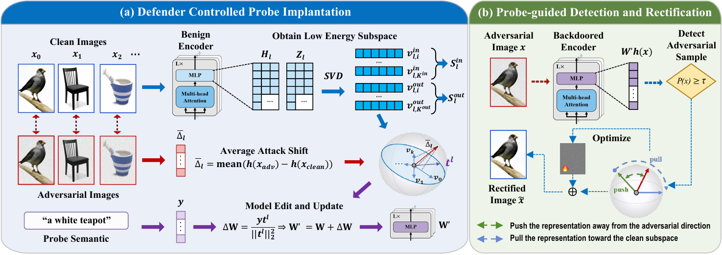 BaP method overview showing defender-controlled probe implantation and probe-guided detection and rectification